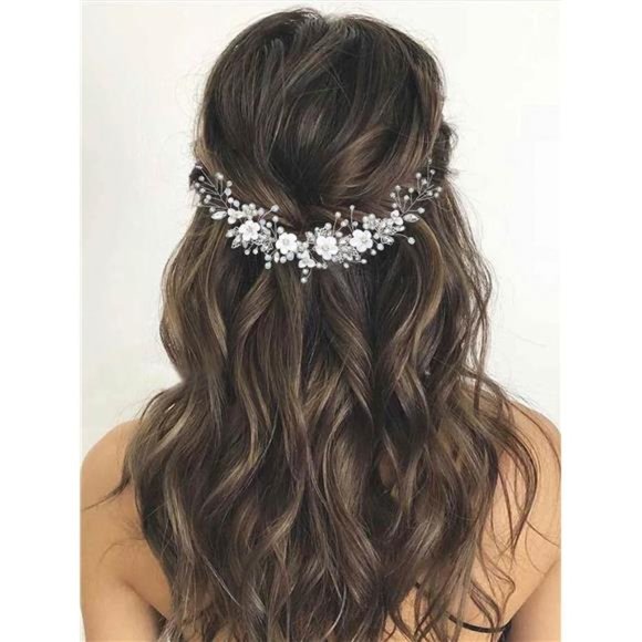 GORAIS Flower Bride Wedding Hair Vine Crystal Bridal Headpieces Pearl Hair